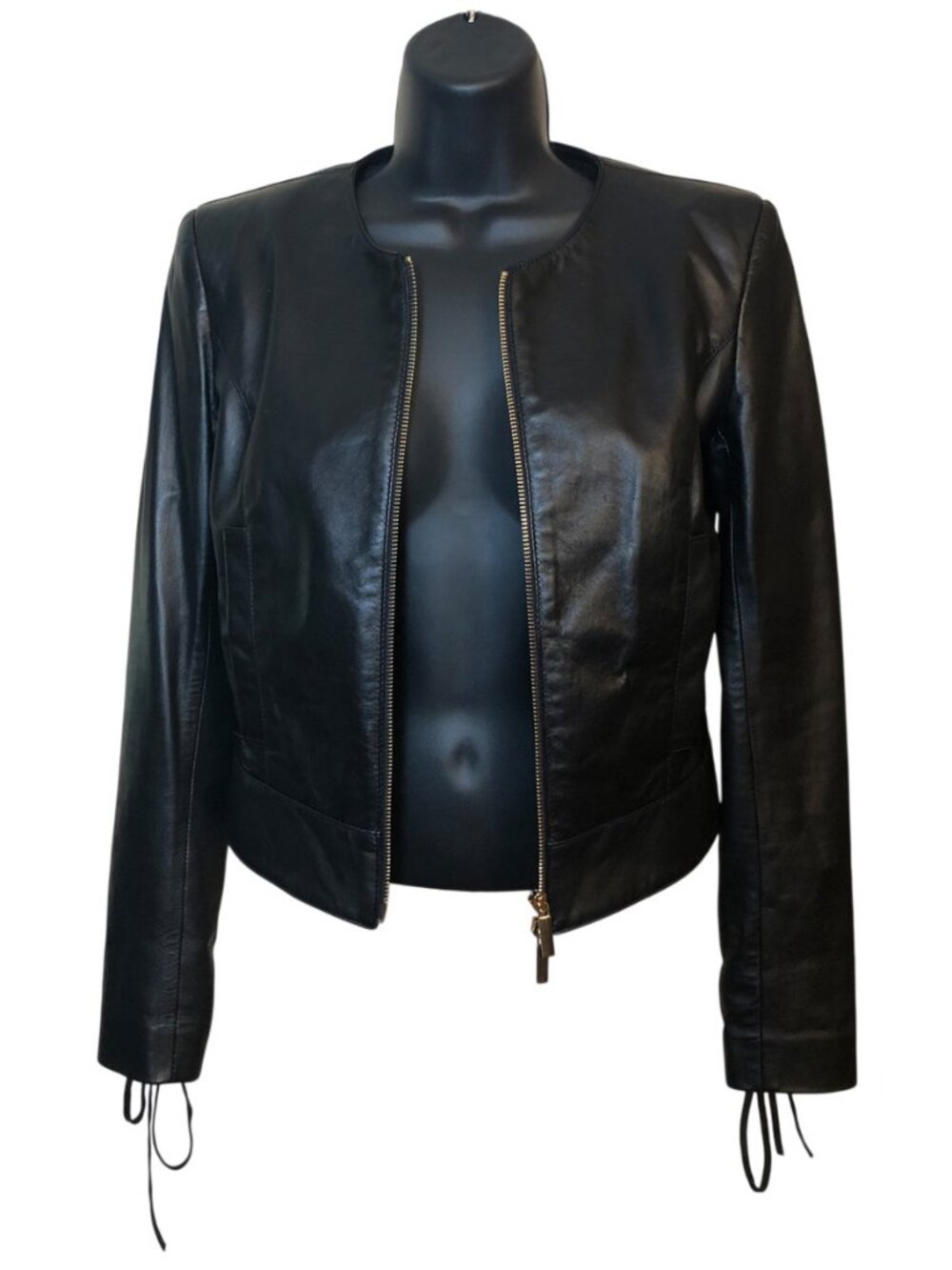 Tiziano Zorzan Italy Soft Leather Short Fitted Zip Jacket Corset Lace Sleeve XS